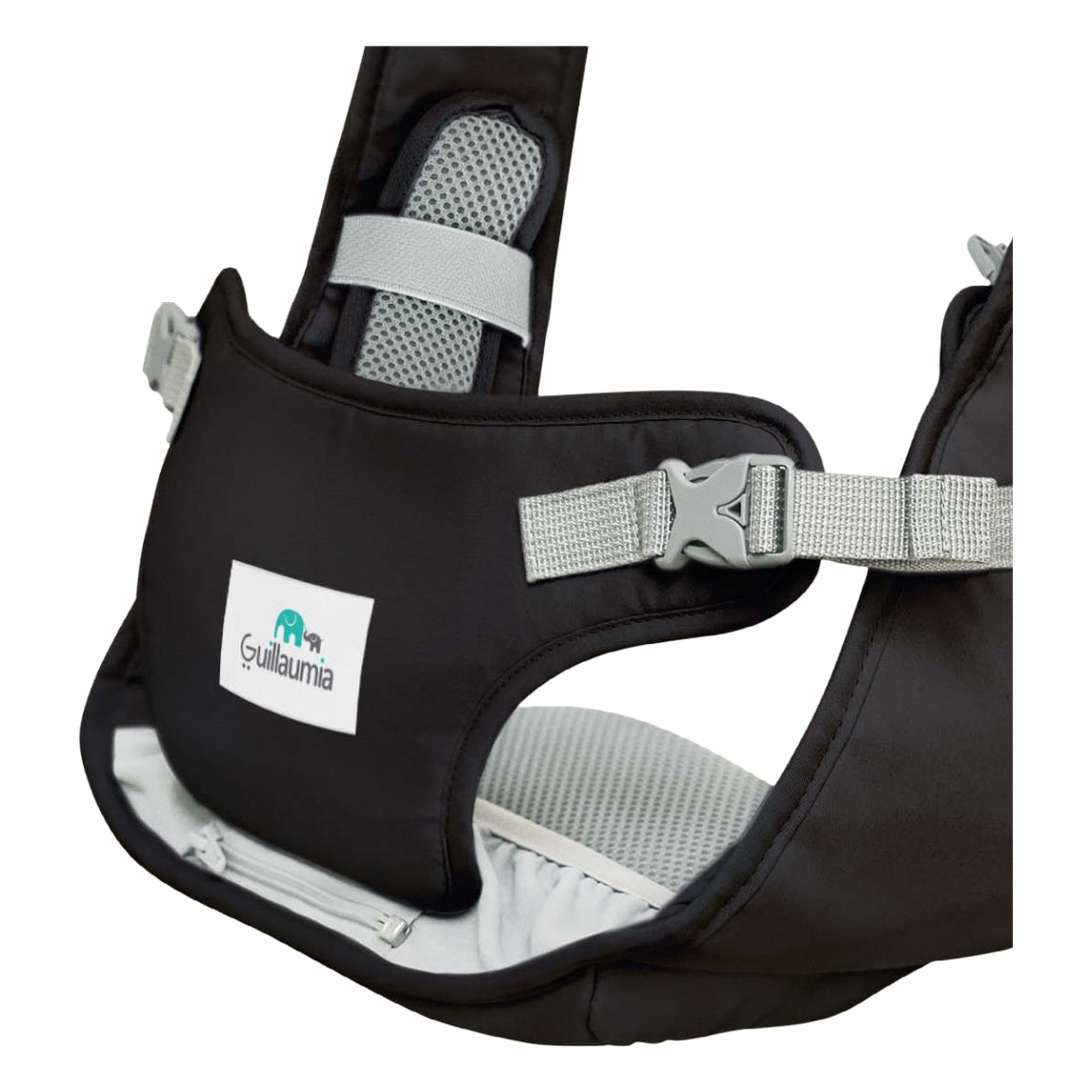 close-up view of the pick-me-up baby carrier's detachable back support